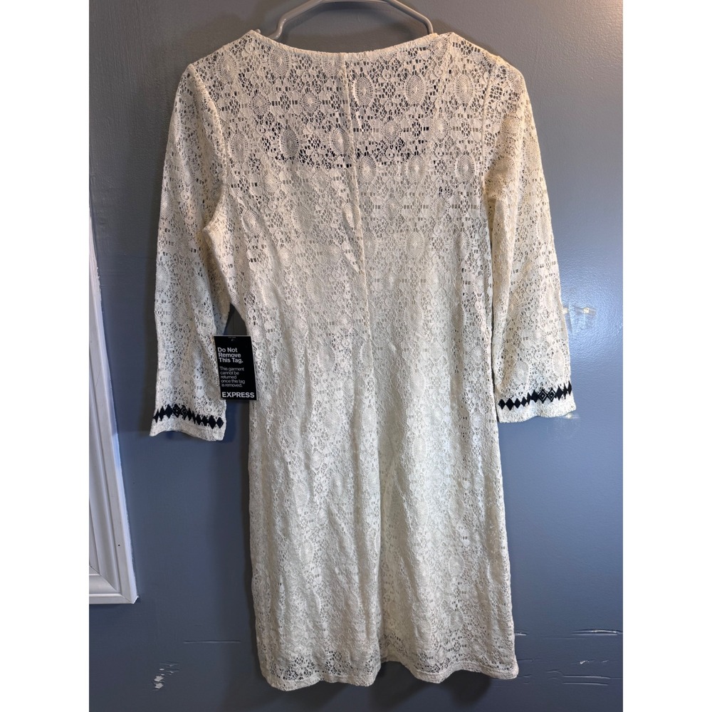 Express Ivory Lace Embroidered Long Sleeve Sheath Dress White Black Small NWT - Picture 14 of 15